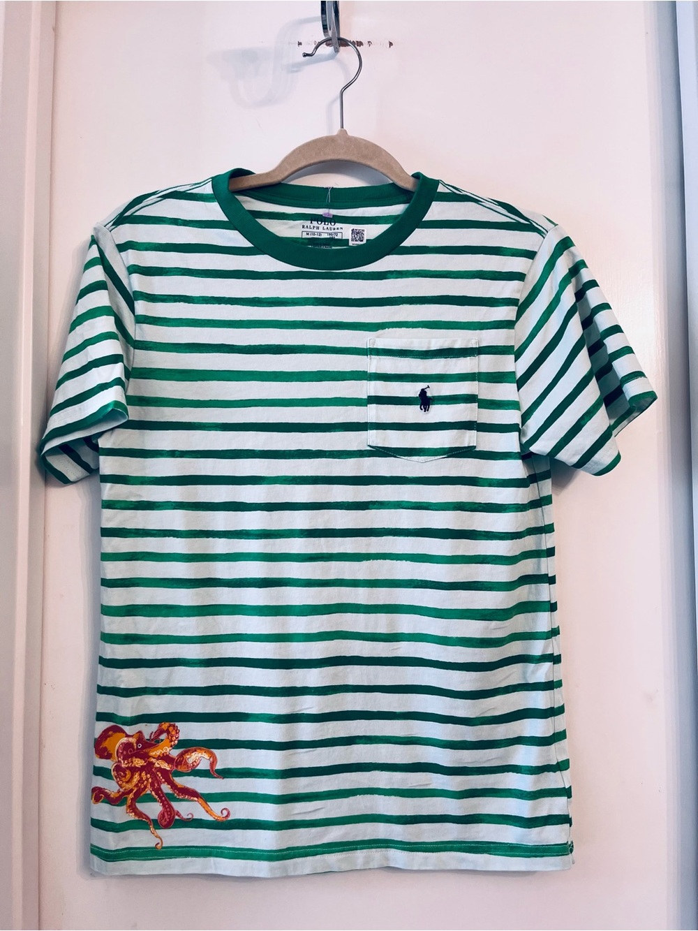 Polo by Ralph Lauren Green and White Striped Crew Tee